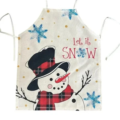 Merry Christmas Linen Blend Full Apron Frosty The Snowman NEW - Image 1 of 4