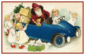 Papá Noel Papá Noel niños en coche # 717 patrón de punto de cruz contado - Imagen 1 de 5