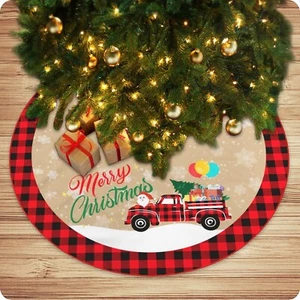 36 inches Red Christmas Tree Skirt Snowman Xmas Tree Skirt with Santa Claus R... - Picture 1 of 9