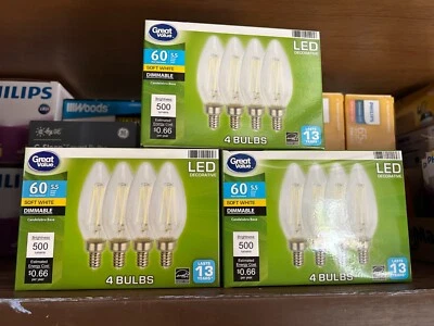 (3) New 4-PACKS Great Value LED 5.5W CANDELABRA DIMMABLE 2700K SOFT WHITE BULB - Image 1 of 4