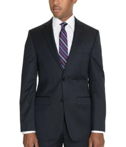 Cappotto sportivo blazer DKNY Fit due bottoni blu navy a righe 100% lana - Foto 1 di 3