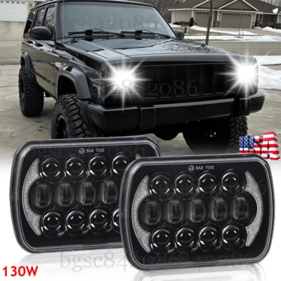 Pair 7x6" 5x7" Rectangle LED Hi-Lo Beam Headlights for Jeep Cherokee XJ YJ Truck - Image 1 of 4