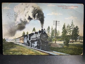 1909 Limited Express Steam Train Postcard Postmarked hillyard Washington - Picture 1 of 2