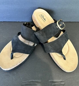 Women's Clarks, Reileigh Park Sandal Black Leather Size 10 - Picture 1 of 9