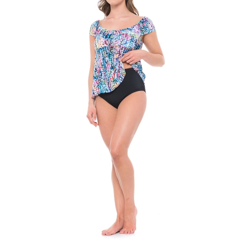 Magicsuit Miraclesuit Tankini Swimsuit Size 10 Black Brown Floral 2 PC
