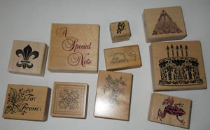 Large Rubber Craft Stamps Scrapbooking Card Making Premium Wood Mounted Set 10 - Picture 1 of 5