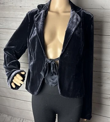 Chaqueta de Terciopelo Vintage The Limited Mediana Azul Profundo Cuello Corbata Frontal Mezcla de Seda Foto 1 de 4