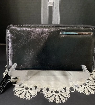 Kenneth Cole New York Negro Charol Cremallera Alrededor Cartera Bolso sin asas 8” X 4.5” Foto 1 de 4
