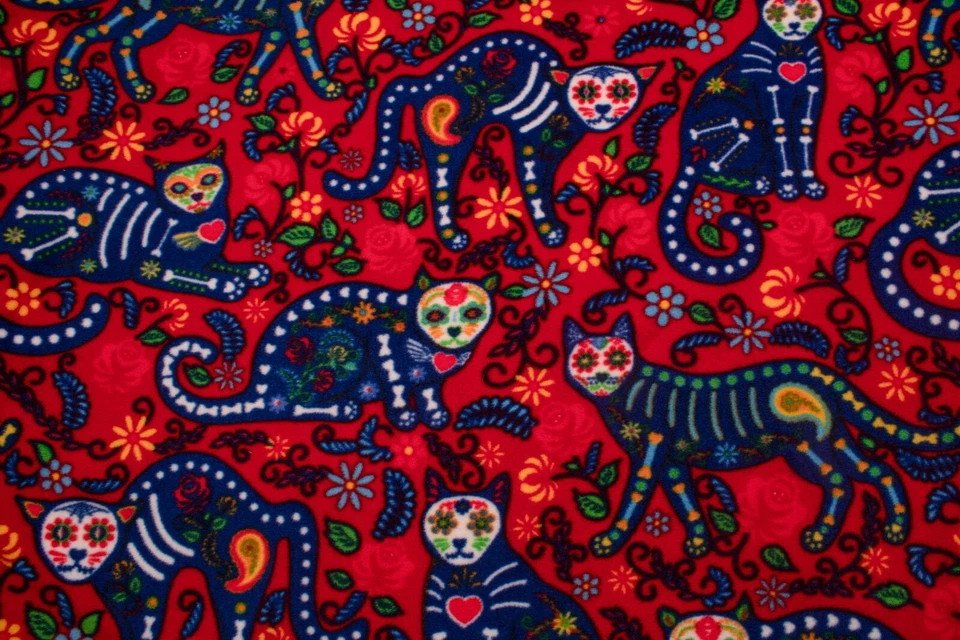 Polar Fleece DTY stoff gedruckt (250g), Cat calavera, 50 x 160 cm - Bild 1 von 1