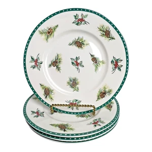 MIKASA 8.5" Salad Plates Christmas Wish Holly Berry Pinecone Set of Four (4) VTG - Picture 1 of 7