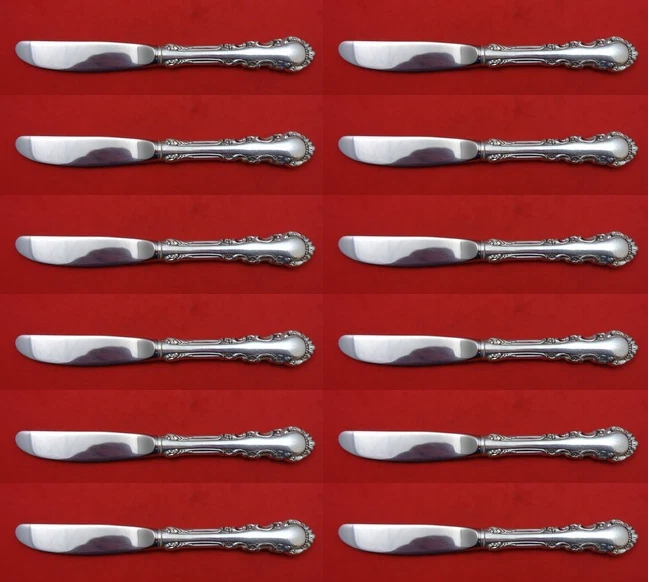 Espalhador de manteiga Georgian Rose by Reed & Barton prata esterlina HH conjunto mod 12 peças - Imagem 1 de 1