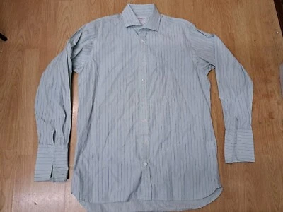 Hackett Green Striped Shirt UK 16 Cotton London Woven In Italy EU 41. - Image 1 of 4