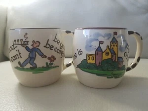 Vintage Holland Coffee Mug Cup, Hand Painted Numbered Mugs set of 2 - Picture 1 of 12