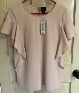 Worthington Womens Rose Smoke/Dusty Pink Short Sleeve Ruffle Top Size M - Picture 1 of 6