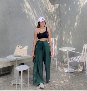 Hippie Women's Palazzo Pant, Wrap Tie Art To Wear Casual,cotton Wrap Pant Green - Picture 1 of 3