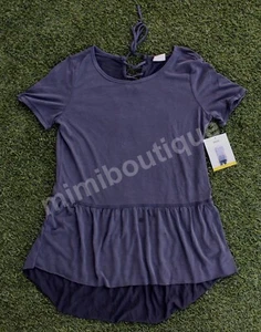 Mote Womens Tunic Top Charcoal Grey Ruffle Cute Tie Back Shirt Peplum Blouse NEW - Picture 1 of 5