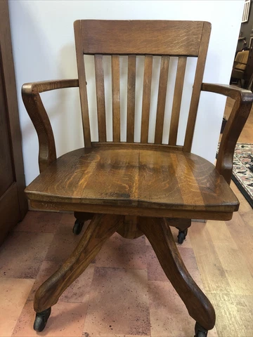 Antique Quartersawn Argus, Inc. Oak Wood Swivel Banker's/Lawyer's Chair Cover