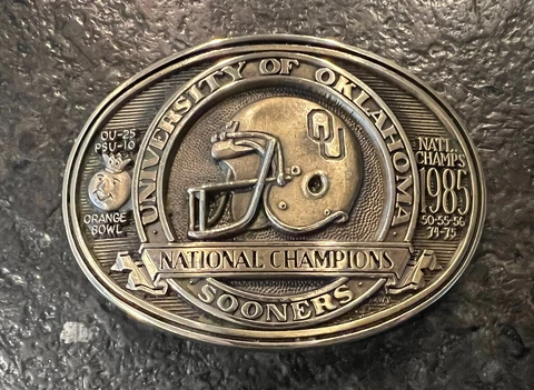 University of Oklahoma Sooners Belt Buckle 1985 National Championship Schedule! Cover