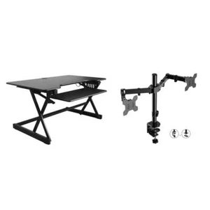 Rocelco 40" Standing Desk Converter with ACUSB and Dual Monitor Arm - Black - Picture 1 of 8