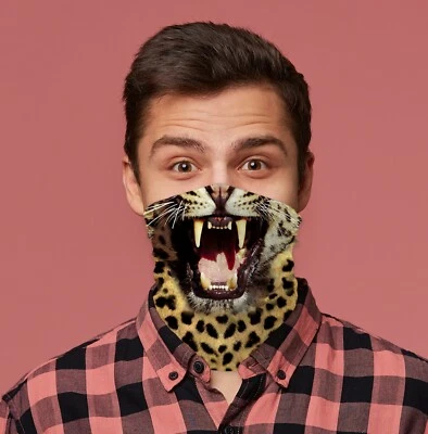 Scary Leopard Design Facemask Fancy Dress Stag Night Neck Tube Snood - Image 1 of 2