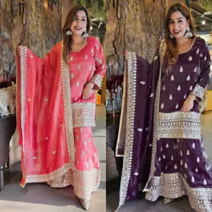 SALWAR KAMEEZ PAKISTANO INDIANO MATRIMONIO FESTA ABITO BOLLYWOOD SHARARA VESTITO - Foto 1 di 18
