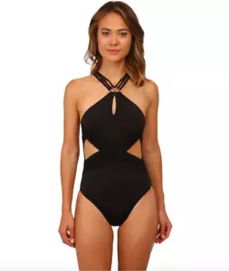 NWT Trina Turk Garden Party Solids Black Strappy One-Piece Swimsuit Women's 6 - Picture 1 of 8