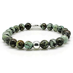 African Türkis 925 Sterling Silber Gold Armband Bracelet Perlenarmband Kugel - Bild 1 von 8