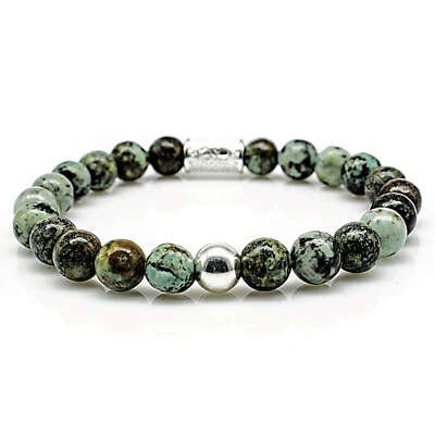 African Türkis 925 Sterling Silber Gold Armband Bracelet Perlenarmband Kugel - Bild 1 von 4