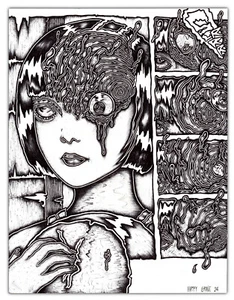 HAPPY GRAVE original horror macabre Drawing 2024 surreal "AZAMI'S SCAR" - Picture 1 of 1