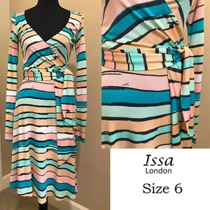 NWOT Issa London Women's Multi Color Stripe Faux Wrap Dress-Size 6/UK 10 - Picture 1 of 9