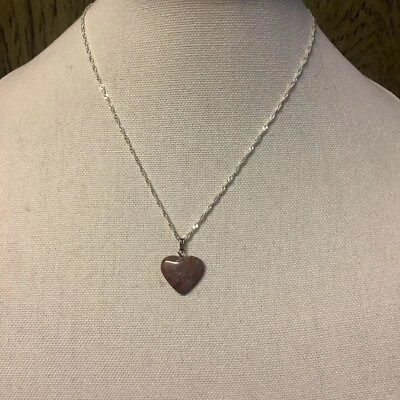 "Collar colgante corazón jaspe amatista cadena plateada 18""" Foto 1 de 4