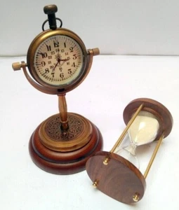 Vintage 6" Height Antique Style Brass Maritime Table Clock With 1 Min. Timer - Picture 1 of 4