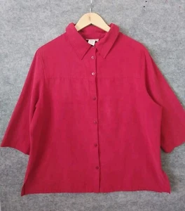 MILLERS Womens Size 18 Red 3/4 Sleeve Button Up Shirt Soft Suede Feel Collared - Picture 1 of 20