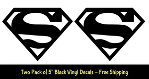 Superman, Super Man Logo - Two Pack - 5" BLACK Vinyl Decal - Picture 1 of 2
