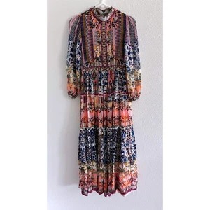 Anthropologie Bhanuni by Jyoti Dress Womens 2 Beaded Tiered Maxi Boho Resort - Picture 1 of 12