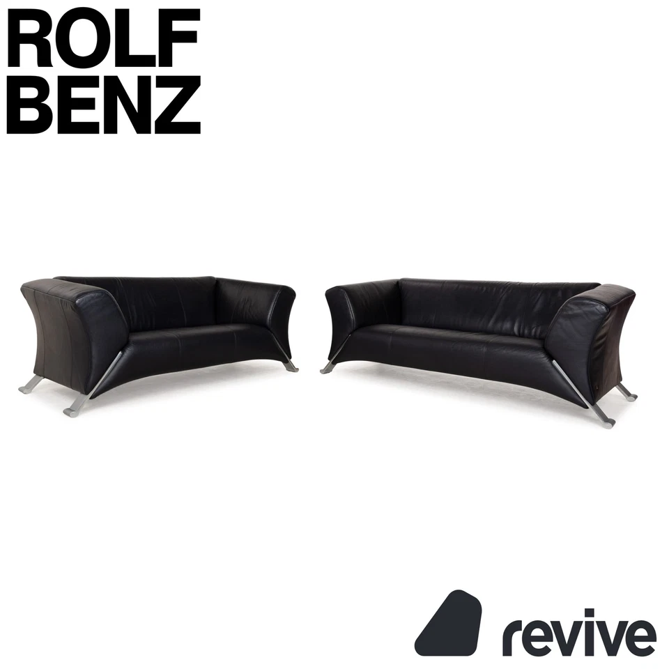 Rolf Benz 322 Leather Sofa Set Blue Blue Black Couch 2X Two Seater - Image 1 of 1