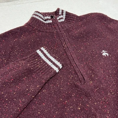 Brooks Brothers Men's Burgundy Speckled Half Zip Sweater Medium Lambswool Blend - Image 1 of 4