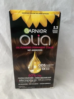 Garnier Olia Fórmula Vegana Color de Cabello Permanente Medio Dorado Marrón # 5.3 S2 Foto 1 de 3