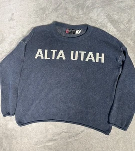 Binghamton Knitting Co USA Size Small Sweater Alta Utah Blue Cream 100% Cotton - Foto 1 di 5