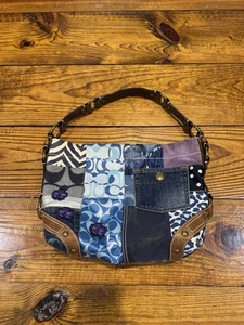 Coach Patchwork Handtasche Geldbeutel Tasche Denim Canvas Leder RAR Vintage Designer Y2K - Bild 1 von 11