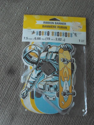 Space Skater Ribbon Party Banner  7.5"  x 6.66'  Black/Blue/Yellow - Image 1 of 4