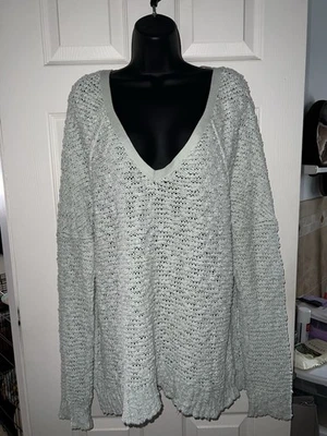 FREE PEOPLE Songbird Nubby Knit V-Neck Sweater Mint Green - Image 1 of 4
