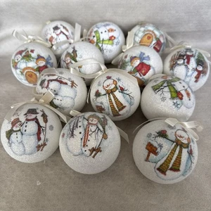 Vtg Lot 13 Styrofoam Sugar Frosted  Christmas Snowman Let It Snow Ornaments - Picture 1 of 4