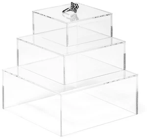 Red Co. Crystal Clear Small Acrylic Cubic Display Riser Stands with Hollow Bo... - Picture 1 of 6