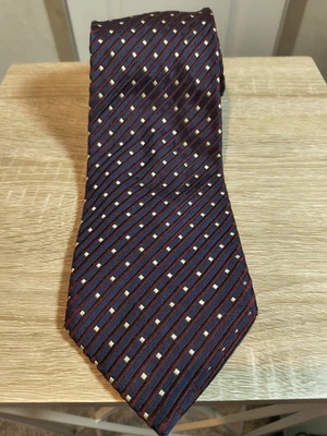 Ermenegildo Zegna tie blue w/white dots and plum stripes 4 in wide 58 1/2 long  - Image 1 of 3