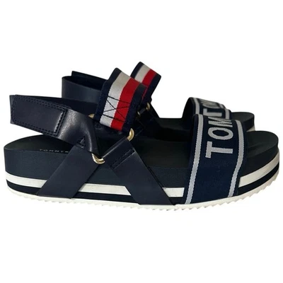 Tommy Hilfiger Plataforma Belice Azul Marino Rayas Tirantes Puntera Abierta Sandalias 7.5 Foto 1 de 4