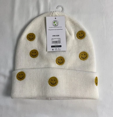 No Boundaries 男女通用 均码 白色 针织 豆豆 黄色 笑脸 Y2K 全新 — 第 1/4 张图片