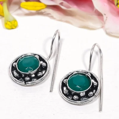 Natural Emerald Gemstone Drop/Dangle Earrings 925 Sterling Silver For Women - Image 1 of 4