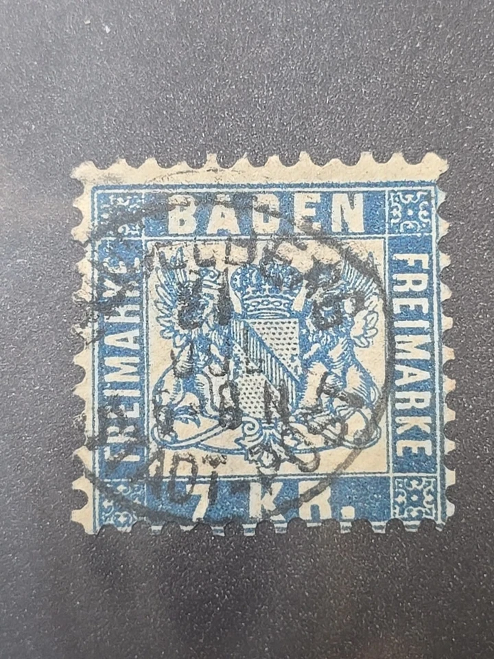 Joystamp: Alemania Estado Baden SC# 28 Usado 7kr Azul Opaco CV$35 Foto 1 de 1