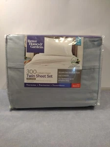 Better Homes & Gardens 100 % Baumwolle Twin-Bettlaken 3-teiliges Set 300 Fäden Himmel/Blau - Bild 1 von 10